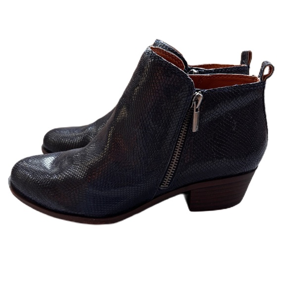 Lucky Brand Basel Boot Navy Blazer Navy Blue Snake Print Leather Size 9 Booties - Picture 10 of 10